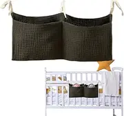 Bedside Diaper Caddy, Crib Bedside Pocket, Space-Saving Crib Accessories for Toys Books Milk Bottles Tissues Wipes