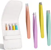 4 Pack Eyebrow Tweezers, Stainless Steel Slant Tweezer Set and Pointed Hair Remo