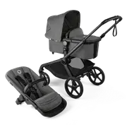 Bugaboo Kangaroo bassinet and seat pram Moon grey sun canopy, moon grey fabrics, black chassis