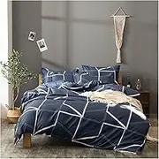 Nordic Geometric Stripe Duvet Cover Simple Bedding Sets Bed Linen Set Blue Red Single Double Queen King Size No Bed Sheet Quilt(Blue,AU Queen 210x210)
