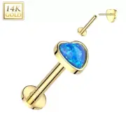 Piercing Labret Ear Yellow Gold 14 Gold Heart Opal Blue