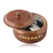 KS MART Wooden Chapati Box Round Bread Hotpot Storage Container 9 Inch