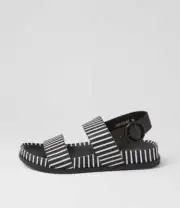 New Django & Juliette Quffle Black White Stripe Leather Sandals Womens Shoes