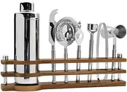 Mikasa Bliss Bar Tool Set with Wooden Stand, 8 Piece, Stainless Steel