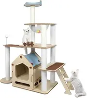 PaWz 138cm Cat Tree – Cats Tower, Scratching Post, Scratcher, Wood, Condo, Toys, Modern House, Climbing