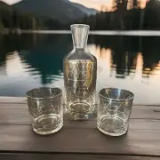 KROSNO Bar Whiskey Decanter (no Stopper)Plus 2 Lowball Glasses Crate Barrel