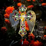 YJFWAL Solar Glass Cross Garden Stake Light, Cemetery Decorations for Grave O...