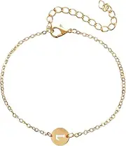 [Generic] Girl's Jewelry Personalized Initial Bracelet 18K Gold Plated Stainless Steel Letter Bracelet Dainty Charm Bracelet Delicate Disc Name Bracelet For Women Girls Clip on Earrings Women Hoop (L, One Size)