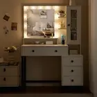 White Vanity Table Set Dressing Make up Desk 5 Drawers with LED Mirror Dimmable