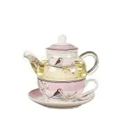 Ceramic Flower Teapot Flower Bird Cup Saucer Heat-Resistant Glass Pot Set Coffee Cup Afternoon Tea Tea Set Pink