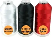 Set of 3 Basic Colors Polyester Machine Embroidery Thread Huge Spool 5000M