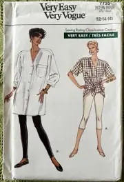 90s Vey Easy Vogue Pattern 7733 Misses Shirt & Leggings Size 12 14 16 Uncut FF