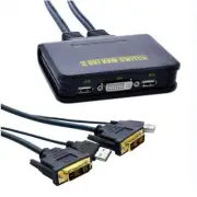 1pc Professional Switch Dual Port USB2.0 DVI KVM Switcher Audio Video With Cable