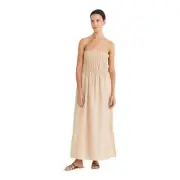 BRAVE + True Isabella Dress Size XS Smocked Linen Blend in the Color Bisque