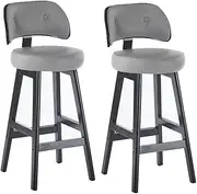 Set of 2 Rubber Wood Bar Stools for Kitchen Island 60cm Breakfast Counter Stools Dining Chairs Light Gray Color