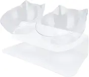 SOULONG Dog Plates Bowl, Plastic Double Pets Feeding Bowl Rack 15° Inclined Cat Feeder Diner Dish Holder Pet Food Water Dishes Container Set for Puppy Kitten Home Shop (White Base + Transparent Bowl)