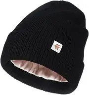 [Creekstone] Beanie Hat for Women Men Satin Lined Beanie Winter Hats Silk Lined Slouchy Beanie Warm Ski Hat Unisex Knit Cap