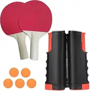 Ping Pong Paddle Set, Portable Table Tennis Set with Retractable Table Net & 1 Pair Rackets & 5 Balls, All-in-One Retractable Ping Pong Net Set for Indoor/Outdoor Games, Sport Table Tennis Set