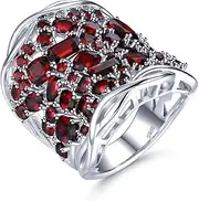 [ZhenCai] Natural Garnet Rings for Women Girls Hypoallergenic S925 Sterling Silver with Gemstone January Birthstone Promise Ring Fine Jewelry for Wife Mother Daughter Friend