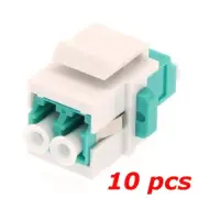 10 PACK - LC OM3 Multi-Mode Duplex Fiber Optic Coupler Keystone Jack White Aqua