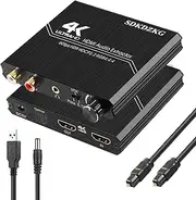SDKDZKG HDMI 2.0 Audio Converter Extractor, HDMI to HDMI + Optical Toslink SPDIF + 3.5mm Stereo + RCA L/R Audio Out Converter with Volume Control Support 4K@60Hz HDCP 2.2 HDR 3D, for PS5/4 Blu-ray