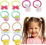 Cute Cartoon Small Hair Ties,Bow Strawberry Animals Colorful Elastic Pony Tails Hair Bands,Soft Seamless Hair Ropes,Macaron Ponytail Holders for Girls Thin Hair,10 Pack