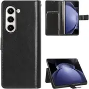 Compatible with Samsung Galaxy Z Fold6 5G SM-F956 Phone Cover,PU Leather Kickstand Card Holders Flip Magnetic Closure Protection Wallet Phone Case Black