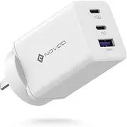 [NOVOO] 67W USB C Charger, 3-Port GaN III Fast Charger Block with PD3.0, PPS, Compact Wall Charger, AU Plug Power Adapter for MacBook, iPad, Galaxy S25/S24 Ultra, iPhone 16/15Pro, Dell XPS 13 - White