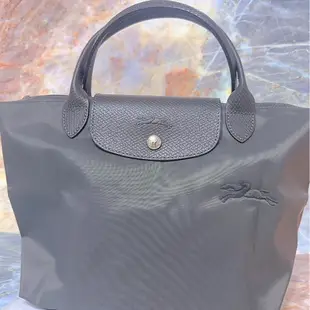 [二手] longchamp le pliage系列短把再生尼龍摺疊水餃包S #石墨灰 全新國外代購