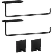 Paper Towel Holder - Self Adhesive Paper Towel Holder Under Cabinet Mount For Kitchen Bathroom Large Roll Paper, Black