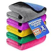 Ultra-Thick Microfiber Cleaning Cloth with 5 Bright Colors, Multipurpose Household Kitchen Towels, Softer Absorbent Cleaning Rags for House Kitchen Car Glass Stainless Steel-Pack of 5