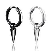 Stainless Steel Cone Dangle Hoop Earring One Piece Clip On Earring - Black - One Size