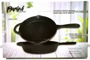 Parini Cookware Cast Iron Grill Pan Pre-seasoned, Draining Spout Hand Cast Round