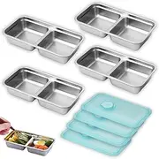 4PCS Reusable Snack Containers with Lids - Stainless Steel Bento Box - Stainless Steel Food Storage Containers - Dishwasher and Suitable for Kitchen Snacks Dips Take Out Travel and Outdoor Camping