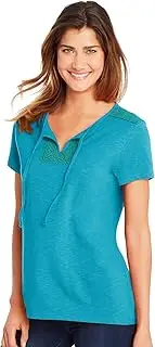 [Hanes] Womens Short Sleeve Henley Tee with Crochet Trim