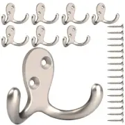 IBosins 8 Pack Heavy Duty Double Prong Coat Hooks Wall Mounted with 16 Screws...