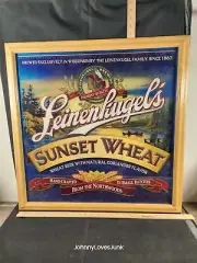 Leinenkugel's SUNSET WHEAT Glass Mirror "Style" Beer Sign Wood Framed Wisconsin