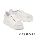 【MELROSE】美樂斯 率性時尚晶鑽拼接牛皮厚底休閒鞋(白)