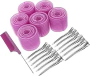 HAKIDZEL 1 Set Self Grip Hair Rollers Set Jumbo Curlers with Clips Styling Comb No Heat Bang Curlers for Long Medium Short Hair Lightweight Portable Deep Purple