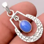Natural Blue Chalcedony 925 Sterling Silver Pendant Jewelry P-1343