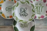 Four (4) Gourmet Basics by Mikasa ~ Quirky Vegetable Pun ~ 9" Porcelain Bowls