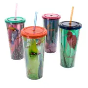 Gibson Home Tropical Bird 4 Piece 23.6 Ounce Double Wall Tumbler Set with Straw