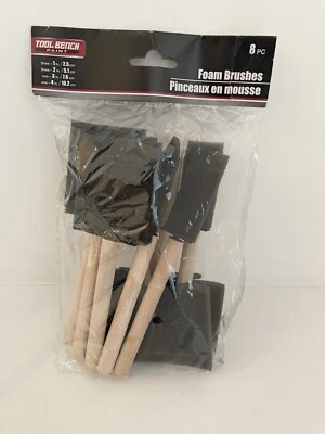 FOAM PAINT BRUSH SET OF 8 WITH FOAM HEAD WOODEN HANDLES 3-1", 3- 2",1- 3",1-4"