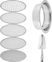 Garden Sieve for Soil and Stones, Soil Sieve Large Heavy Duty Stainless Steel 5 Grid Sizes 1/3/6/9/12mm Interchangeable Meshes, Soil Sifter with Shovel Compost Filter for Sieving Top Soil Garden Stone