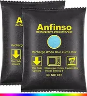 Anfinso Rechargeable Desiccant Silica Gel Packets for Storage, Car & Gun Safe Dehumidifier, Closet Moisture Absorber Bag, Microwave Fast Reactivated, Color Indicating, 2 x 300g Reusable