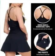 Nicole Miller Sport Women Black Built In Padded Bra Dress Media pocket NWT Sz L