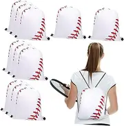 VANZACK 12pcs Drawstring Backpack Baseball Theme Sports Bag Lightweight Durable Athletic Backpacks for Hiking Gym and Outdoor Activities