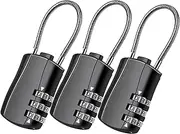 [Generic] 3-Pack Approved Luggage Locks | 3-Digit Combination Cable Padlock Set - Waterproof & Resettable Keyless Locks for Suitcases, Bags, Backpacks, Gym Lockers & Travel Gear (3)