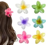 6 Pack Cute Flower Hair Clips Plumeria Flower Hair Claw Clips Large Hair Clips for Thick and Thin Hair Beach Tropical Hair Clips for Women and Girls Hawaiian Plumeria Hair Accessories (Macaron Color)