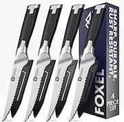 FOXEL Best VG10 Serrated Steak Knives Knife Set of 4, 8, or 12 - Rust Resistant Japanese High Carbon Steel Blade w/Full Tang Handle - Gift Box Set